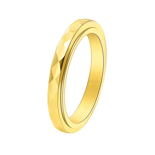 KnBoB Ring Damen, 3MM Titan Ring Gold Geometrisch Spinner Ringe Angst Ring Größe 52 (16.6) von KnBoB