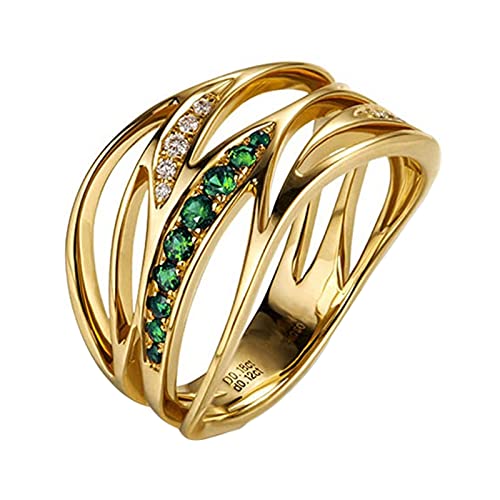 KnBoB Ring Damen 18 Karat (750) Gold, 0.12ct Smaragd mit 0.08ct Diamant Hohl Einzigartig Verlobungsringe Größe 60 (19.1) von KnBoB