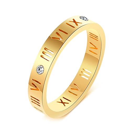 KnBoB Ring Damen Elegant, 3.5MM Edelstahl Damen Gold Römische Zahlen mit Weiß Zirkonia Eheringe Elegant Größe 47 (15.0) von KnBoB