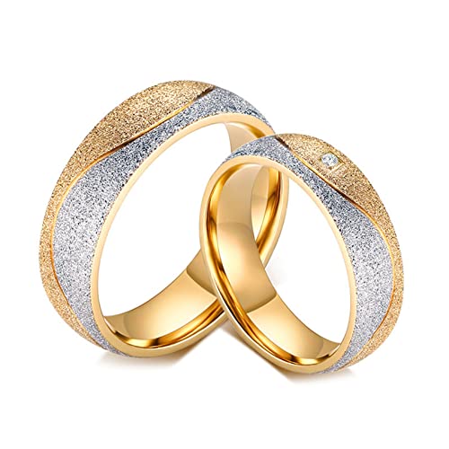 KnBoB Ring Edelstahl Verlobungsring, 6MM Paar Silber Gold Bicolor mit Weiß Zirkonia Ring Schmuck Schlicht Damen Gr.54 (17.2) & Herren 67 (21.3) von KnBoB