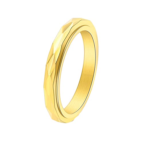 KnBoB Ring Gold Damen, 3MM Edelstahl Ring Raute Spinner Angst Ring Größe 62 (19.7) von KnBoB