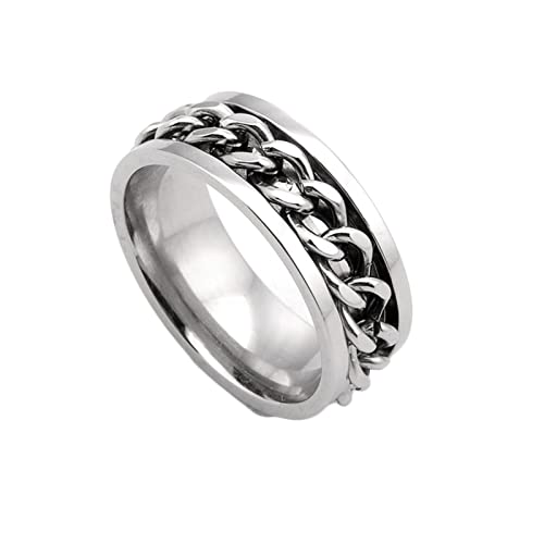 KnBoB Ring Mann, Edelstahl Ring Silber Spinner Kette Angst Ring Größe 65 (20.7) von KnBoB