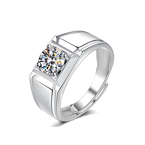 KnBoB Ring Mann Herren 925 Silber 1ct Moissanit Solitär Breit Trauringe Schmuck Eheringe Größe Verstellbar von KnBoB