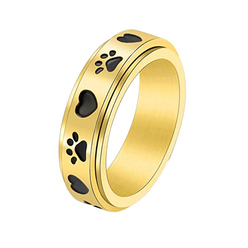 KnBoB Ring Schmuck, 6MM Edelstahl Ring für Damen Gold Herz Pfote Spinner Angst Ring Größe 67 (21.3) von KnBoB