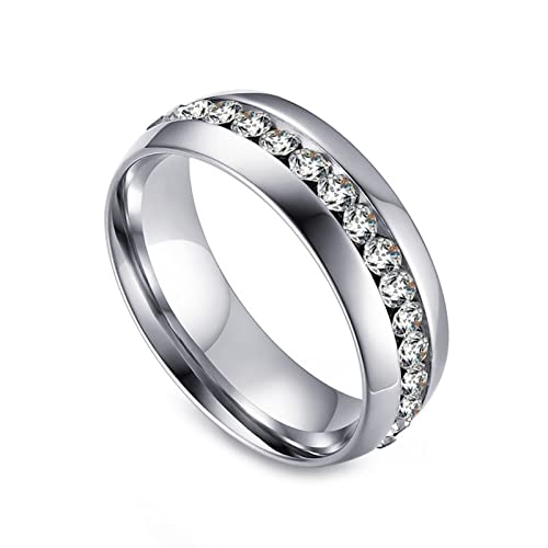 KnBoB Ring Schmuck Damen, 5MM Edelstahl Damen Silber Trauringe mit Weiß Zirkonia Hochzeitsringe Größe 54 (17.2) von KnBoB