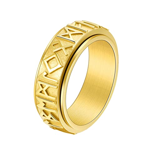 KnBoB Ring Schmuck Schlicht, 8MM Edelstahl Ring für Herren Gold Wikinger Spinner Ring Angst Ring Größe 52 (16.6) von KnBoB