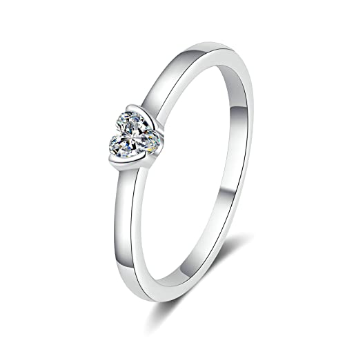 KnBoB Ring Silber 925 Damen 0.3ct Moissanit Herz Solitär Verlobungsring Schmuck Eheringe Größe 57 (18.1) von KnBoB