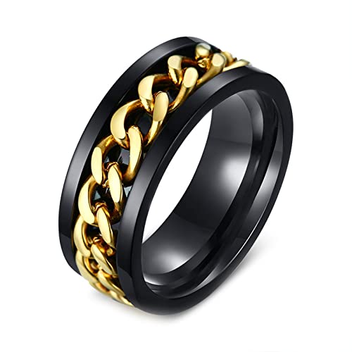 KnBoB Ring Spinner, 8MM Edelstahl Herren Schwarz Gold Spinner Ring Anxiety Ring Größe 57 (18.1) von KnBoB