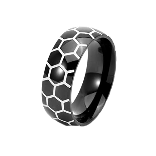 KnBoB Ring Titan, 8MM Ring für Herren Schwarz Fußball Muster Leuchtende Ringe Verlobung Größe 54 (17.2) von KnBoB