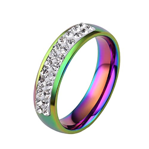 KnBoB Ring für Damen, Bunt Regenbogen mit Weiß Zirkonia Edelstahl Ringe Größe 57 (18.1) von KnBoB