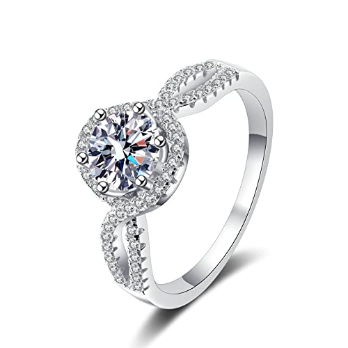 KnBoB Ring für Frauen Damen 925 Silber 5mm Zirkonia Halo Trauringe Eheringe Schmuck Größe 57 (18.1) von KnBoB