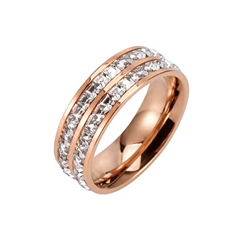 KnBoB Ringe Eheringe, Edelstahl Ring Herren Damen Rosegold Breit Ewigkeit mit Weiß Zirkonia Verlobungsring Größe 60 (19.1) von KnBoB