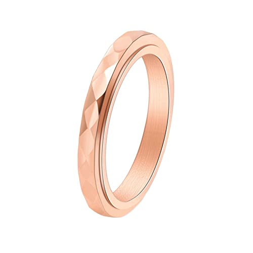 KnBoB Ringe Frauen, 3MM Titan Ring Rosegold Geometrisch Spinner Ringe Angst Ring Größe 57 (18.1) von KnBoB