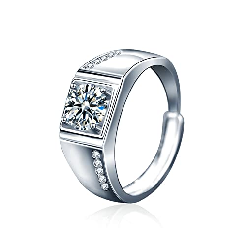 KnBoB Ringe Hochzeit Herren 925 Silber 1ct Moissanit Klassisch Ring Schmuck Eheringe Größe Verstellbar von KnBoB