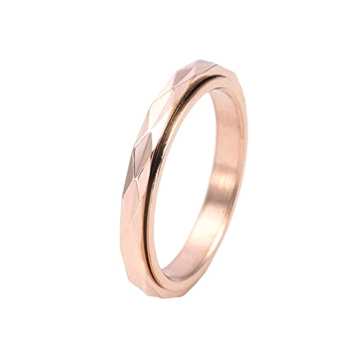 KnBoB Ringe Mädchen, 3MM Edelstahl Ring Rosegold Raute Spinner Angst Ring Größe 54 (17.2) von KnBoB