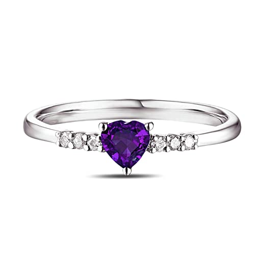 KnBoB Ringe Sterling Silber, Damen Zart Herz Lila Amethyst Verlobungsringe Eheringe Gr. 53 (16.9) von KnBoB