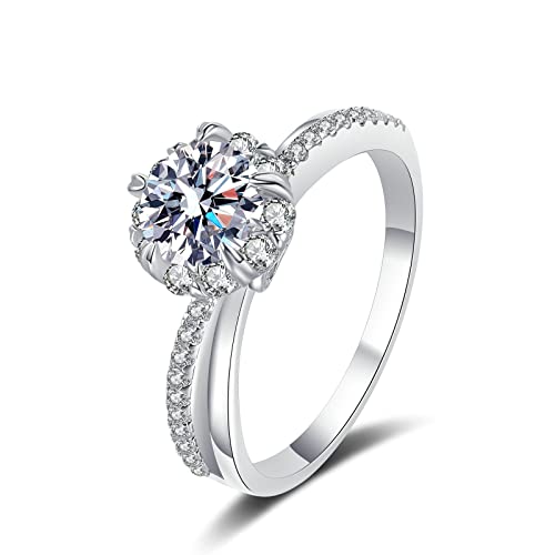 KnBoB Ringe für Hochzeit Damen 925 Silber 1ct Moissanit Halo Verlobungsring und Ehering Schmuck Größe 57 (18.1) von KnBoB