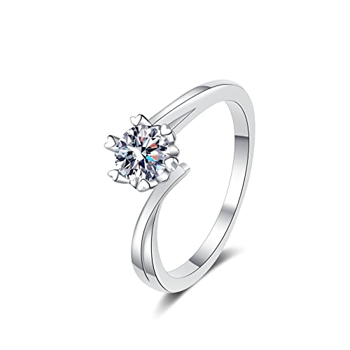 KnBoB Ringe für Mädchen Damen 925 Silber 0.5ct Moissanit Solitär Ring Schlicht Schmuck Größe 57 (18.1) von KnBoB