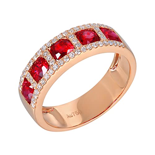 KnBoB Rosegold 18 Karat 750 Ring für Damen, 1.7ct Labor Erstellt Rubin mit 0.29ct Moissanit Ring für Hochzeit Größe 60 (19.1) von KnBoB