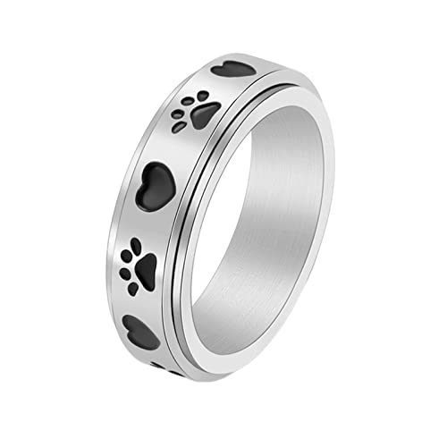 KnBoB Silber Ringe, 6MM Edelstahl Ring für Damen Herz Pfote Spinner Angst Ring Größe 67 (21.3) von KnBoB