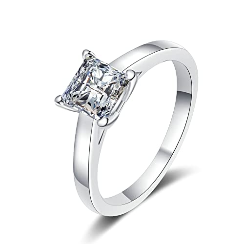 KnBoB Silberringe Damen 925 Schlicht Ring 1ct Moissanit Quadrat Solitär Eheringe Schmuck Größe 57 (18.1) von KnBoB