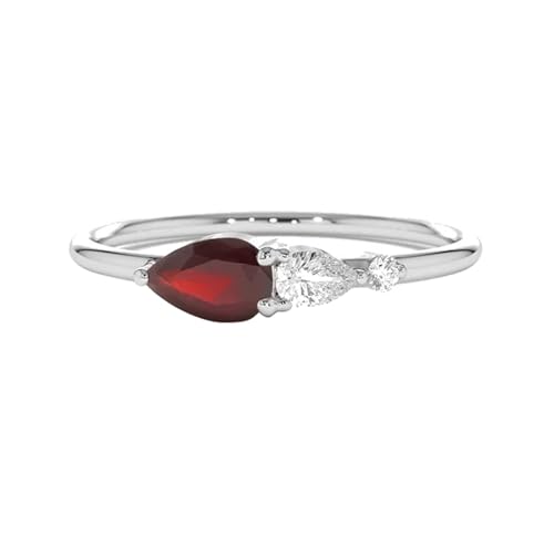 KnBoB Trauringe, 14K Weißgold 585 Damen Ring Zart 4x6 MM Rot Tropfen Rubin Stein Schmuck Verlobungsring Ring Größe 48 (15.3) von KnBoB