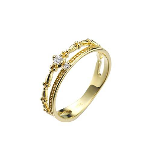 KnBoB Trauringe Eheringe, Damen 14 Karat (585) Gold Ring, Zart Weiß Rund Diamant Ringe Hochzeit Größe 67 (21.3) von KnBoB