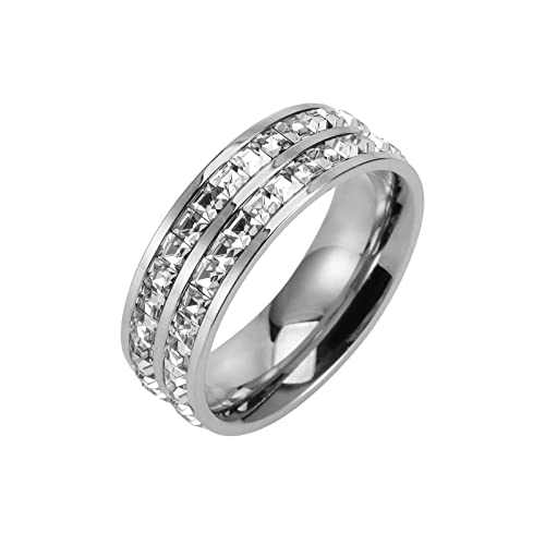 KnBoB Trauringe Mode, Edelstahl Ring für Damen Herren Silber Breit Ewigkeit mit Weiß Quadrat Zirkonia Ringe Größe 67 (21.3) von KnBoB