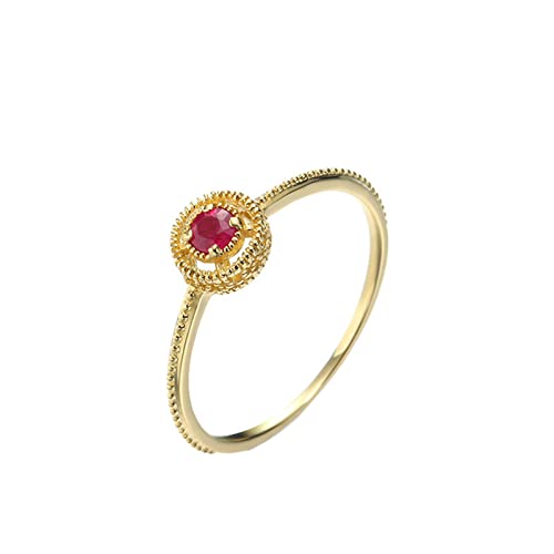 KnBoB Trauringe Ringe, Damen 14 Karat (585) Gold Ring, Solitär Rot Rund Rubin Hochzeitsring Größe 66 (21.0) von KnBoB