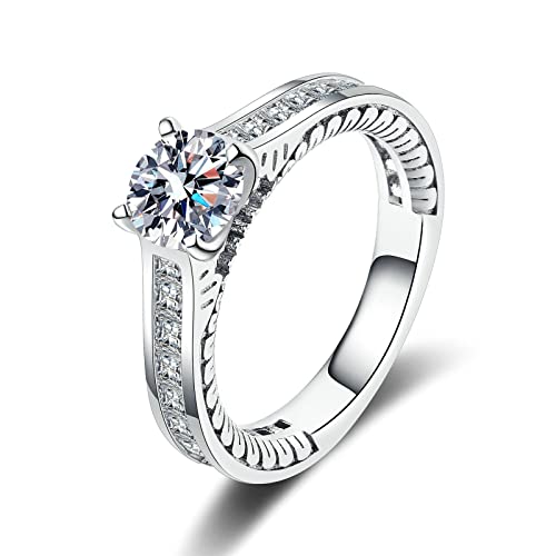 KnBoB Trauringe Schlicht Damen 925 Silber Ring 1ct Moissanit Elegant Schmuck Eheringe Größe 57 (18.1) von KnBoB