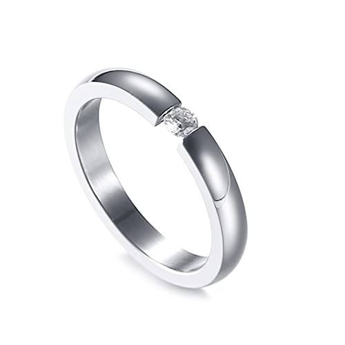 KnBoB Trauringe für Frauen, Edelstahl Damen Silber Solitär mit Weiß Zirkonia Modeschmuck Ring Größe 60 (19.1) von KnBoB
