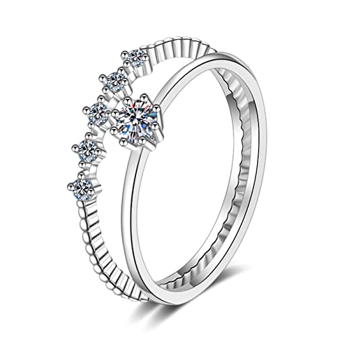 KnBoB Verlobungsring Damen 925 Silber Ring 0.1ct Moissanit 2 Stück Zierlich Stapelring Größe 57 (18.1) von KnBoB