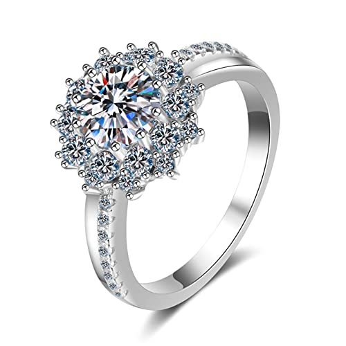 KnBoB Verlobungsring Damen 925 Silber Ring 1ct Moissanit Halo Schlicht Schmuck Eheringe Größe 57 (18.1) von KnBoB