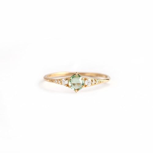KnBoB Verlobungsring Ehering, 9K Gelbgold 375 Damen Ring Zart Olivgrün Rund Peridot mit Moissanit Stein Schmuck Hochzeitsringe Gr. 56 (17.8) von KnBoB