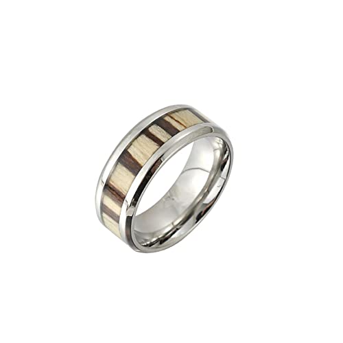 KnBoB Verlobungsring Mann, Titan Ring Silber Holz Muster Ringe Eheringe Größe 52 (16.6) von KnBoB