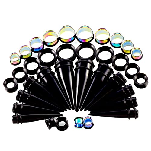 36 Stück Tunnel Dehnen Set Acryl, Bunt Ohrringe Tunnel Set 10mm 12mm 14mm 16mm 18mm 20mm Kegel Hoop Ohrringe Mädchen Piercing Schmuck von KnSam