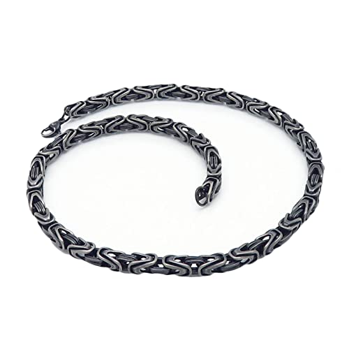 Edelstahl Byzantine Königskette 55 cm, Ketten Herren Schmuck Schwarz Grau Metallkette Edelstahl Breit 6MM Freundschaftskette Jungs von KnSam