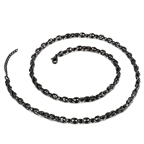 Edelstahl Standardgliederkette 64 cm, Herren Kette Herren Schwarz Edelstahl Ketten Breit 5MM Metallketten Punk von KnSam