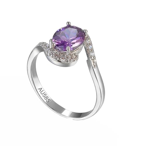 KnSam 14 Karat Au585 Weiß Gold Trauringe, Amethyst Klassisch Partnerringe Antragsring Lila, 14K Gold Pärchen Ringe Eheringe mit Moissanit Echt Gold, Gr.52 (16.6) von KnSam