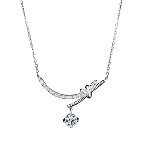 KnSam 14 Karat Au585 Weißgold Damen Halskette mit Anhänger, Klassiker Anhänger Damenkette mit Moissanit (Rundschliff Weiß), Kette Frau Geschenk 14K Gold Echtes, 40+5CM von KnSam