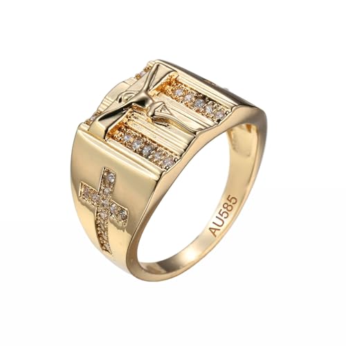 KnSam 14 Karat Gelbgold Au585 Solitärring, Jesus Kreuz Pärchen Ringe, 14K Gold Freundschaftsringe Echte Goldschmuck, Gr.62 (19.7) von KnSam