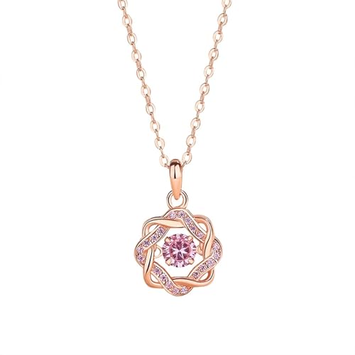 KnSam 14 Karat Rotgold Kette Damen Hochzeit, Wickeln Stern Anhänger Damenkette mit Labor Erstellt Rose Saphir (Rundschliff Rose), 14K Rosegold Halskette Frauen Echt Gold Schmuck, 40+5CM von KnSam