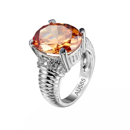 KnSam 14 Karat Weiß Gold 585 Verlobungsring, Granat Solitär Ring Freundschaftsringe Hochzeitsband Orange, 14K Gold Antragsring Freundschaftsringe mit Moissanit Echt Gold Schmuck, Gr.57 (18.1) von KnSam