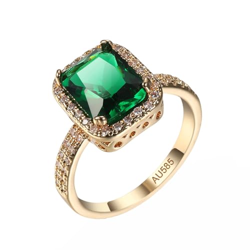 KnSam 14K Gold Au585 Trauringe, Peridot Klassisch Solitärring Grün, Gelbgold Au585 Ring mit Moissanit Echte Goldschmuck, Gr.58 (18.5) von KnSam