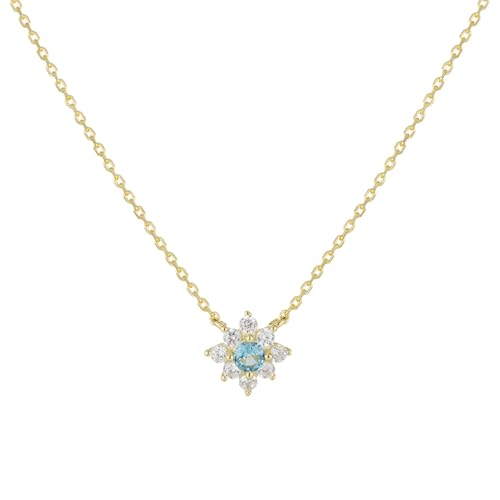 KnSam 14K Gold Damen Kette Vintage, Blumen Anhänger Damenkette mit Topas (Rundschliff Blau), Au 585 Halsketten für Frauen Echt Schmuck, 40+5CM von KnSam
