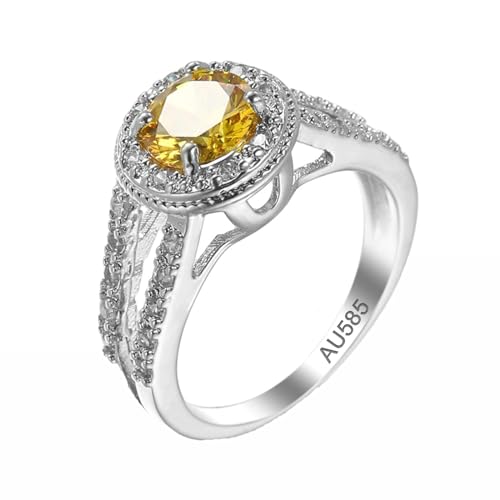 KnSam 14K Weiß Gold Au585 Verlobungsring, Simple Partnerringe Gelb, Gold 585 Ring mit Moissanit Echtschmuck, Gr.62 (19.7) von KnSam