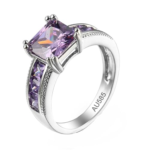 KnSam 14K Weißgold Eheringe, Amethyst Elegant Trauringe Partnerringe Lila, Au585 Gold Hochzeitsring Antragsring mit Amethyst Echtschmuck, Gr.47 (15.0) von KnSam