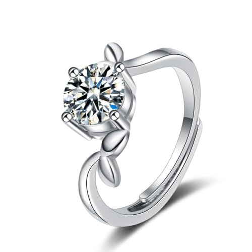 KnSam 18 Karat 750 Weißgold Trauringe, Partnerringe Blatt mit Moissanit, 18K Gold Ring Echtschmuck, Silber, 49 (15.6) von KnSam