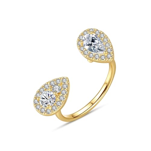 KnSam 18 Karat Gelbgold Pärchen Ringe Echt Goldschmuck, Trauringe Klassiker mit Moissanit Tropfenschliff, Au 750 Partnerringe, Gold, 57 (18.1) von KnSam