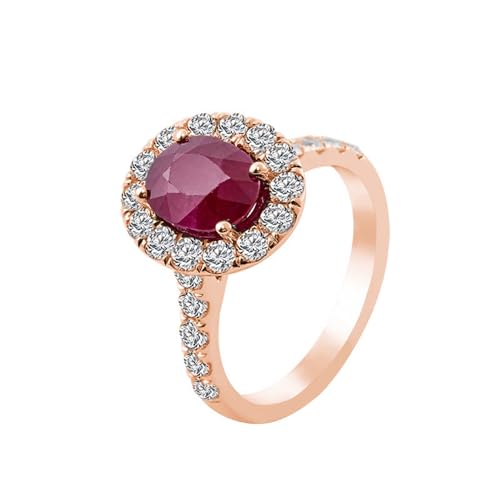 KnSam 18 Karat Rotgold Au750 Ring, Klassiker Bohrer Stein Antragsring mit Labor Erstellt Rubin 2ct Rot in Ovalschliff, 18K Rosegold Pärchen Ringe Hochzeitsband Echte Goldschmuck von KnSam